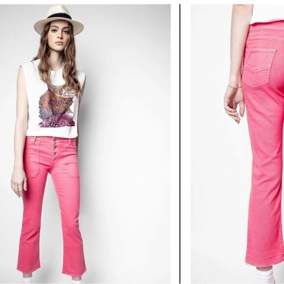 Zadig & Voltaire Londa Denim Jeans Pink 25 NWOT Missing one button - Picture 2 of 12